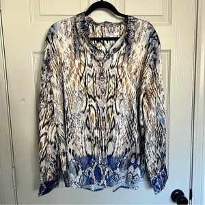 Chico's Blue and Brown Patterned Blouse